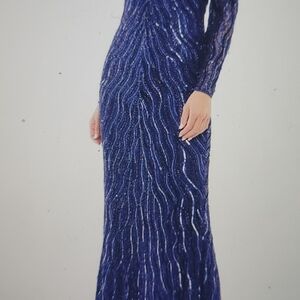 Mac Duggal Blue Sequin Embellished Gown
